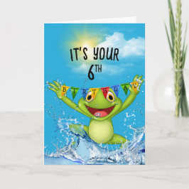 Tarjeta 6.º cumpleaños saltando rana en el agua