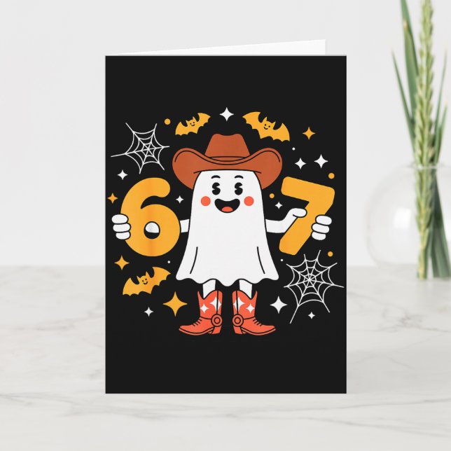Tarjeta 6 7 Halloween Ghost 67 Meme Gen Alpha Six Seven  (Anverso)