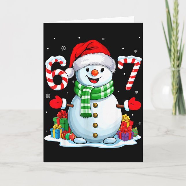 Tarjeta 6 7 Meme Christmas Funny Snowman Six Seven 67 Men  (Anverso)