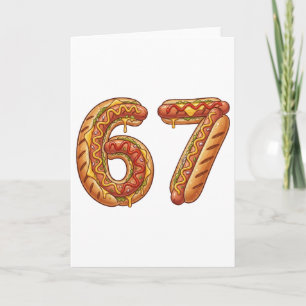 Tarjeta 6 7 Meme de Hot Dogs 67 Pijamas Seis Siete