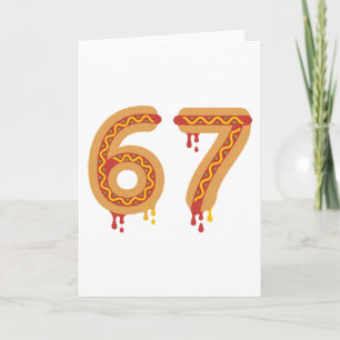 Tarjeta 6 7 Meme de Hot Dogs 67 Pijamas Seis Siete