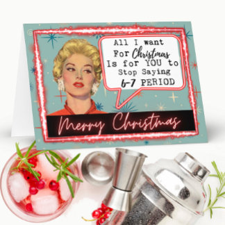 Tarjeta 6 -7 Meme - Retro Christmas Card - Funny - Bestie