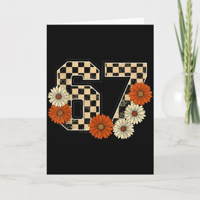 Tarjeta 6 7 Retro Fall Meme Checkerboard Tee Haunted By 67 (Anverso)