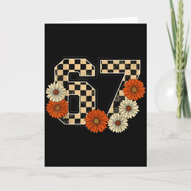 Tarjeta 6 7 Retro otoño Meme Checkerboard Tee Atormentado  (Anverso)