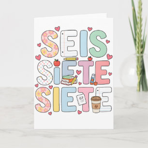 Tarjeta 6 7 Seis Siete Profesor Adorable Aula Bilingüe