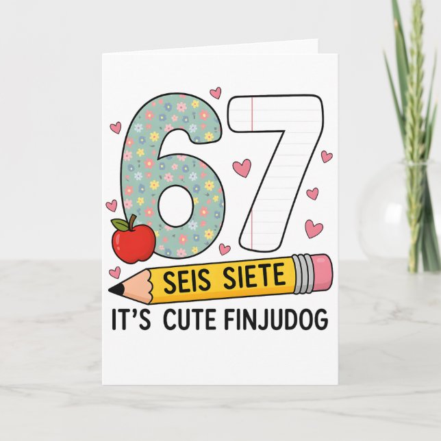 Tarjeta 6 7 Seis Siete Profesor Adorable Aula Bilingüe (Anverso)