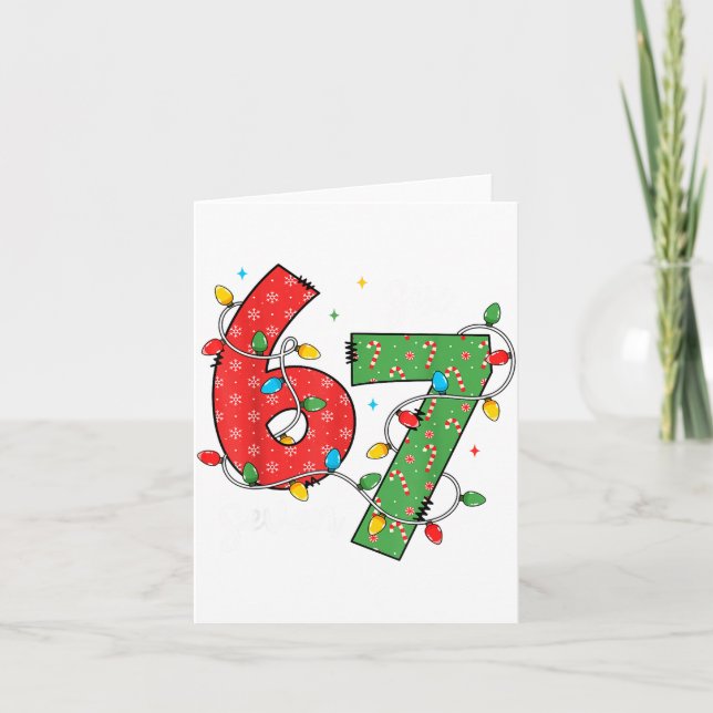 Tarjeta 6 7 Six Seven Meme Xmas Lights Candy Cane Christma (Anverso)