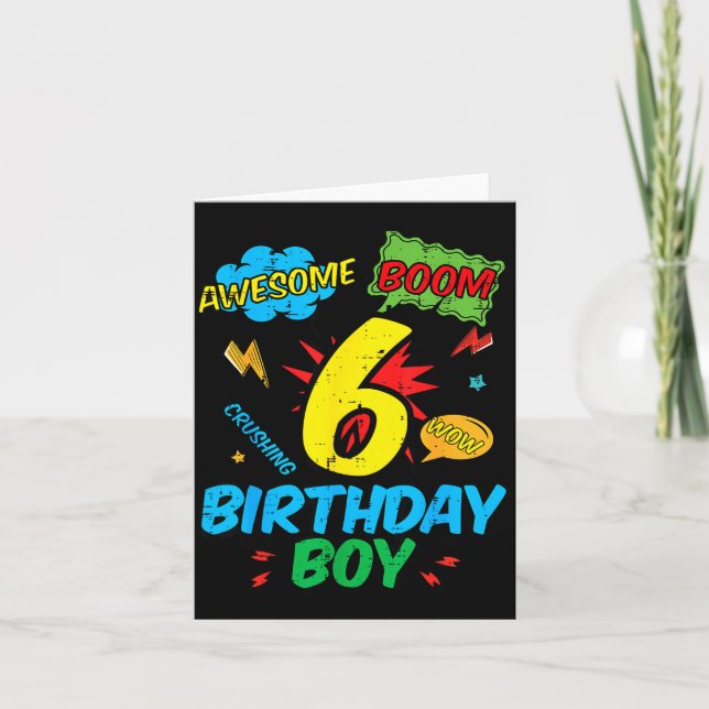 Tarjeta 6 Birthday Boy Comic Cool 6th Bday Superhero Party (Anverso)