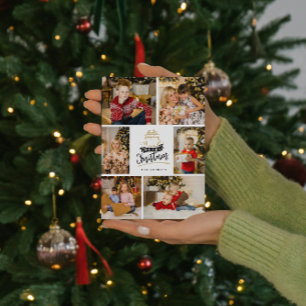 Tarjeta 6 collage de fotos Navidad Rojo Lunares Fiestas
