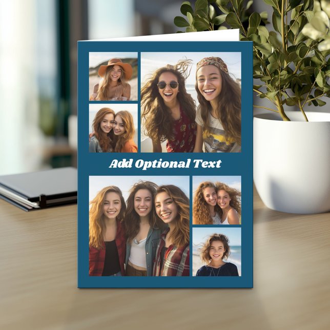 Tarjeta 6 Collage de fotos Texto opcional — CAN Editar azu (Custom Personalized Greeting Card)