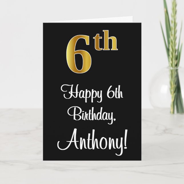 Tarjeta 6 Cumpleaños ~ Elegante Lujoso Faux Gold Look # (Anverso)