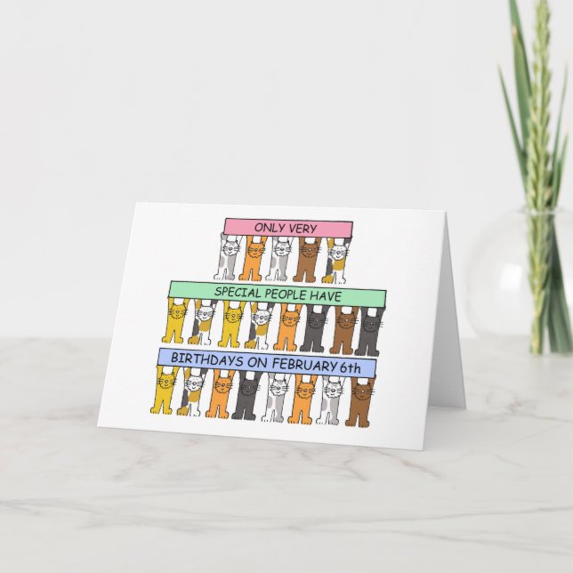 Tarjeta 6 de febrero Gatos de cumpleaños (Anverso)