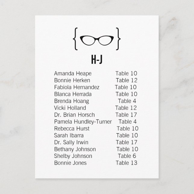 Tarjeta 6 Gafas Geeky de la tabla de asientos Post (Anverso)