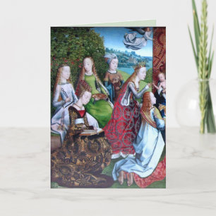 Tarjeta 6 santas mujeres en un jardín (Mitad izquierda: M