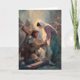 Tarjeta 6a Estación del Vía Crucis - Verónica limpia el ro