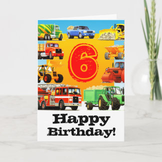 Tarjeta 6ta fiesta de cumpleaños de los camiones grandes