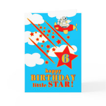 6th Birthday Little Star Cute Animals in a Plane
