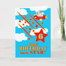 Tarjeta 6th Birthday Little Star Cute Animals in a Plane