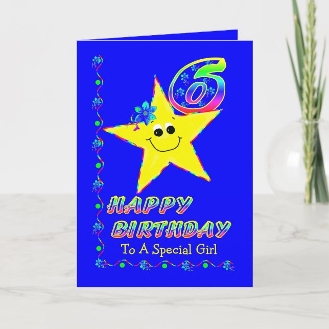 Tarjeta 6to Estrellas del cumpleaños para los chicas (Anverso)