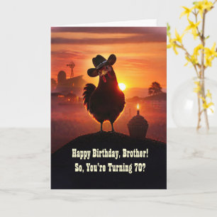 Tarjeta 70º Hermano Feliz Cumpleaños Gallina Divertida 
