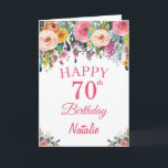 Tarjeta 70.ª acuarela Flores Florales Pink Card<br><div class="desc">70 Nacimiento acuarela Floral Flores Pink Card con nombre y edad personalizados. Para una mayor personalización,  haga clic en el botón "Personalizar" y utilice nuestra herramienta de diseño para modificar esta plantilla.</div>
