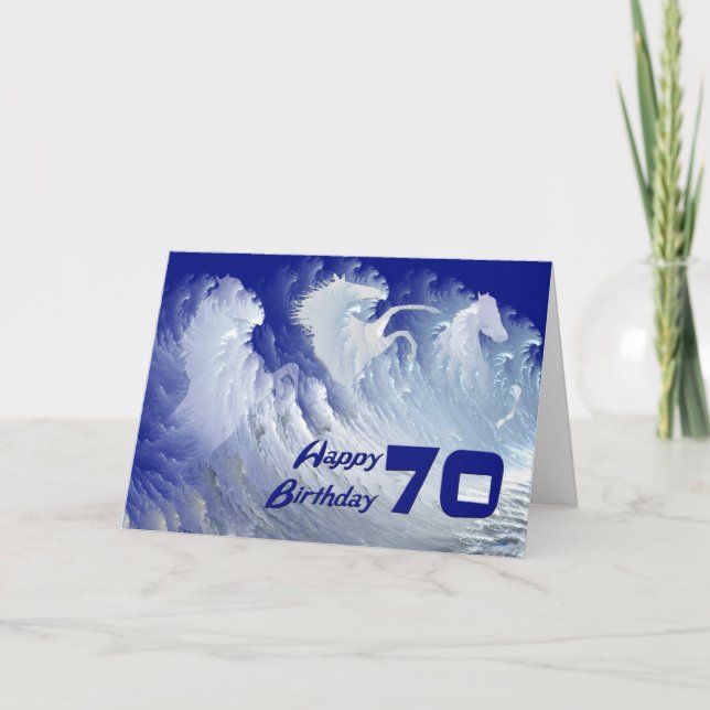 Tarjeta 70.ª carta de cumpleaños con caballos de surf salv (Anverso)