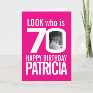 Tarjeta 70.º blanco rosado de feliz cumpleaños