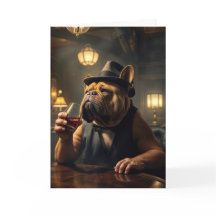 70.º Bulldog de cumpleaños llevando una bebida
