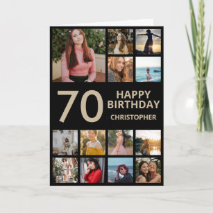 Tarjeta 70.º Collage de fotos de cumpleaños 13 fotos negro