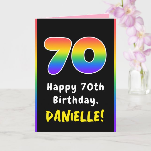 Tarjeta 70.º cumpleaños: arcoiris colorido # 70, nombre pe (Orquídea)
