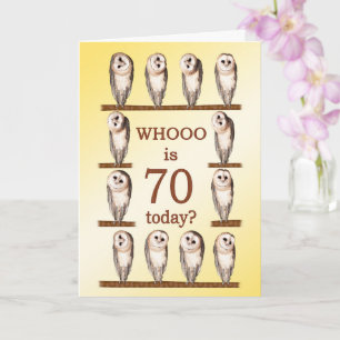 Tarjeta 70.º cumpleaños, búhes curiosas