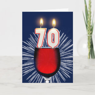 Tarjeta 70.º cumpleaños con vino y velas