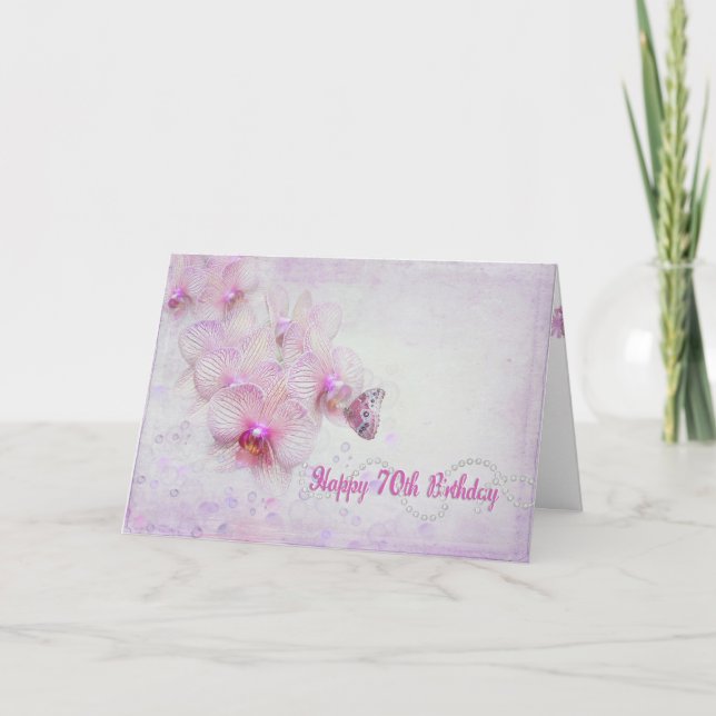 Tarjeta 70.º cumpleaños de orquídeas rosadas (Anverso)