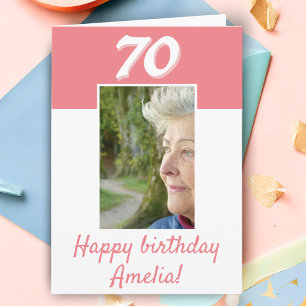 Tarjeta 70.º cumpleaños foto rosa feliz cumpleaños