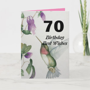 Tarjeta 70.º Cumpleaños Mejores Deseos 70 Hummingbird Flor