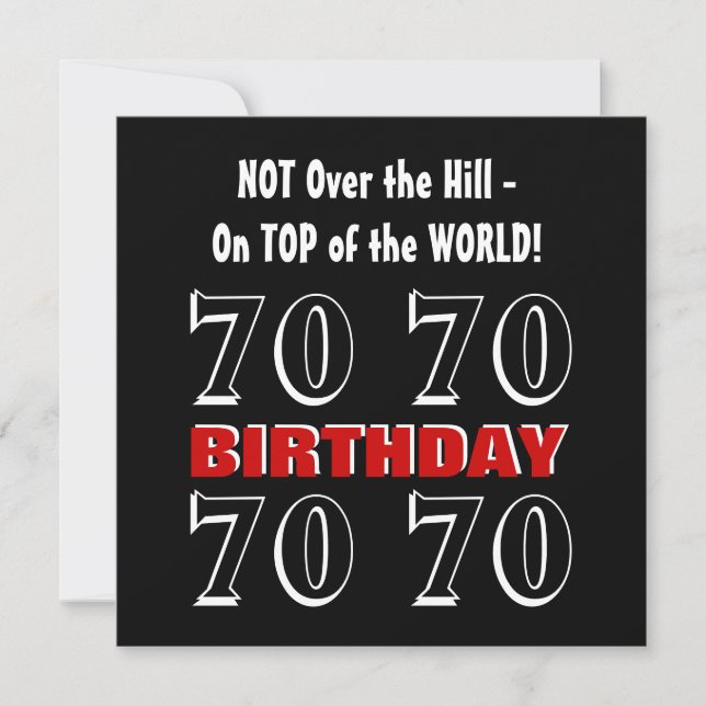 Tarjeta 70.º cumpleaños Modern Red Silver Black Funny W102 (Anverso)