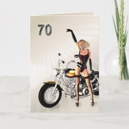 Tarjeta 70.º cumpleaños, moto y Chica