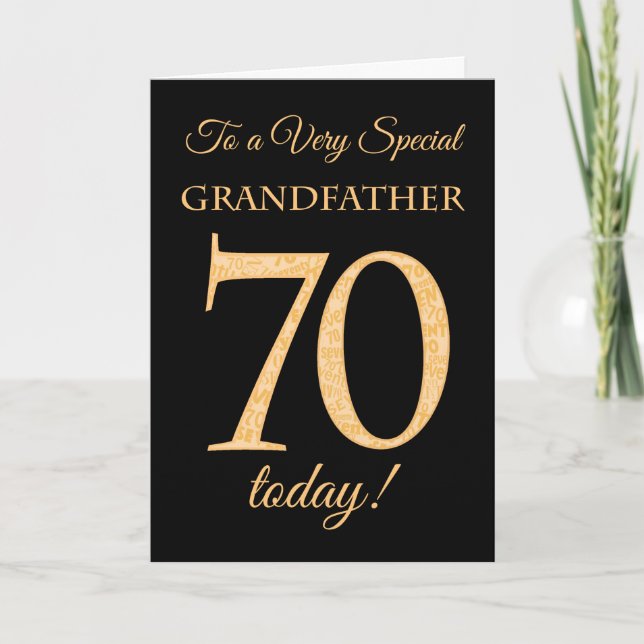 Tarjeta 70.º efecto de oro en negro, cumpleaños del abuelo (Anverso)