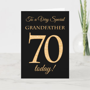 Tarjeta 70.º efecto de oro en negro, cumpleaños del abuelo