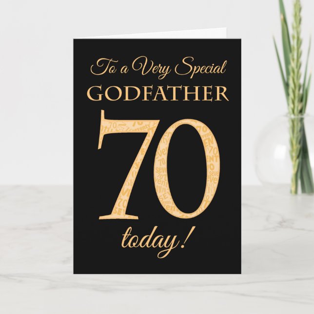 Tarjeta 70.º efecto de oro en negro, por cumpleaños del pa (Anverso)