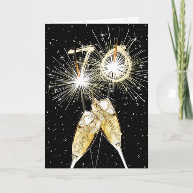 Tarjeta 70.º estofado de cumpleaños y champán (Anverso)