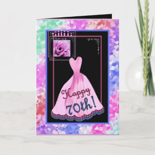 Tarjeta 70.º fabuloso cumpleaños con vestido rosa