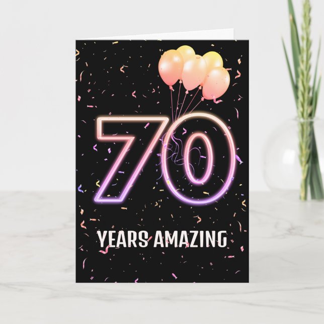 Tarjeta 70.º natalicio de globos y confetti (Anverso)