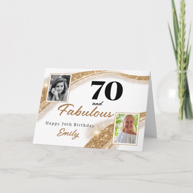 Tarjeta 70 and Fabulous Gold Glitter Photo 70th Birthday (Anverso)