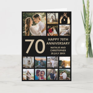 Tarjeta 70° Aniversario 13 Collage de fotos Negro y Oro