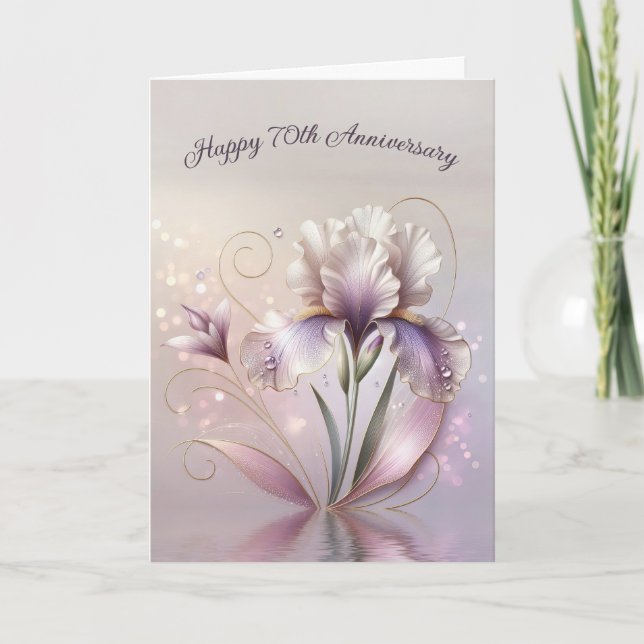 Tarjeta 70 Aniversario Iris Flor Con Dorado (Anverso)