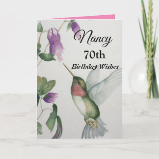 Tarjeta 70 Años Felices Deseos Elegantes Colibríes