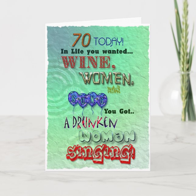 Tarjeta 70° cumpleaños, mujeres vitivinícolas y carta de c (Anverso)