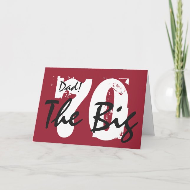 Tarjeta 70 cumpleaños, papá, letras blancas y negras en ro (Anverso)