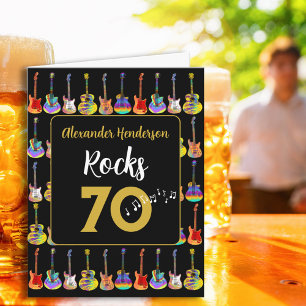 Tarjeta 70 cumpleaños Rock and Roll Guitar agregar nombre